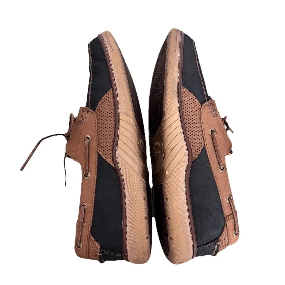Tommy Bahama Men's‎ Leather Boat Shoes Sz 10 Brown Black Moc Toe Casual Loafers